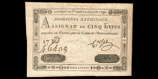 FRANCE - Assignat, 5 Livres 27 Juin 1792 Ass.30a, P.A60 Sign. Corsel TTB / VF