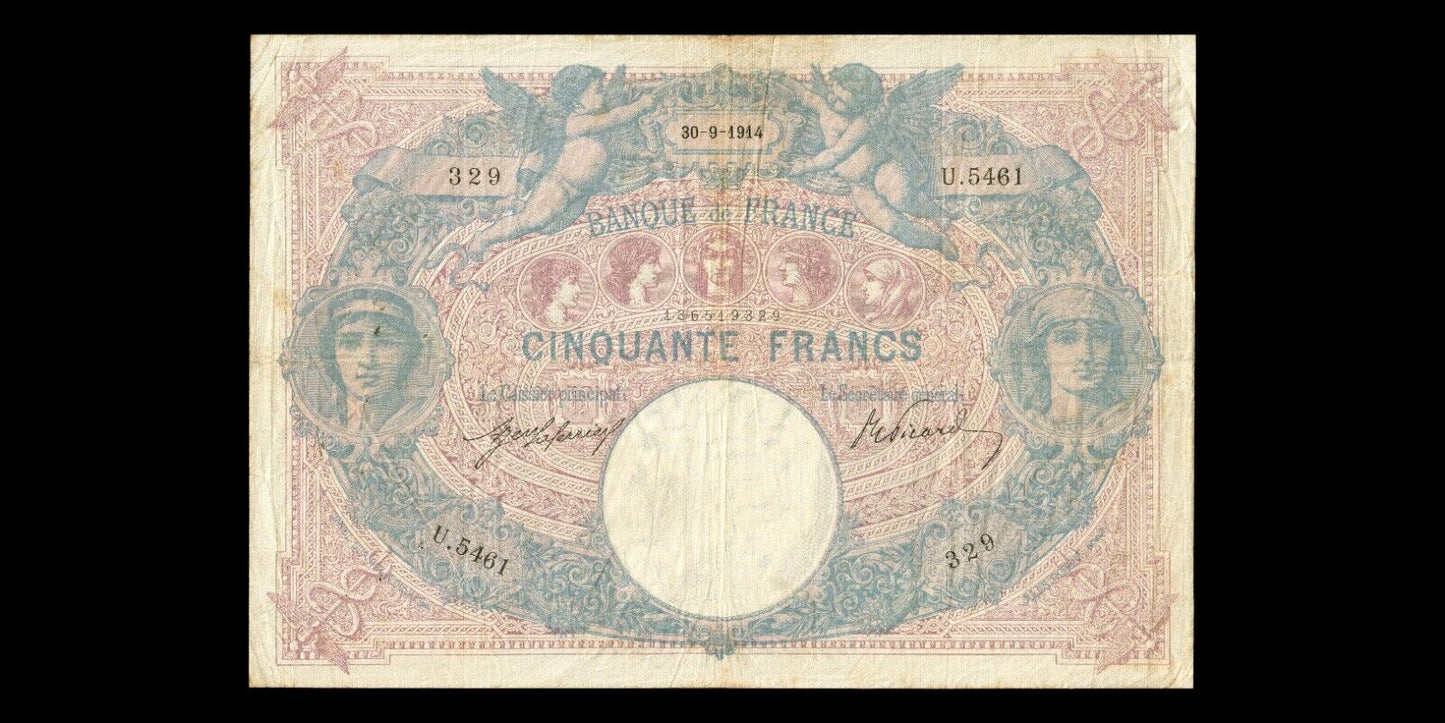 FRANCE - 50 Francs Bleu et Rose 1914 F.14.27, P.64e TB+ / F+