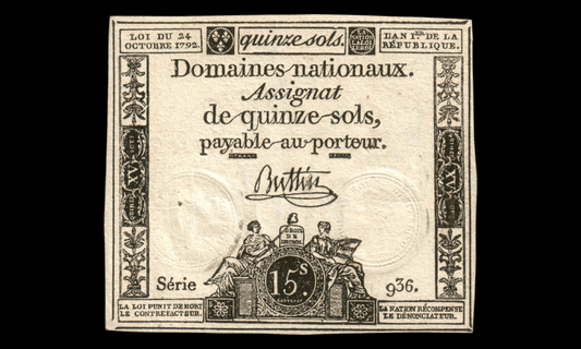 FRANCE - Assignat, 15 Sols 24 octobre 1792 Ass.35a, P.A65 SUP / XF