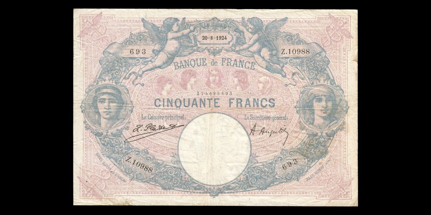 FRANCE - 50 Francs Bleu et Rose 1924 F.14.37, P.64g TB / Fine