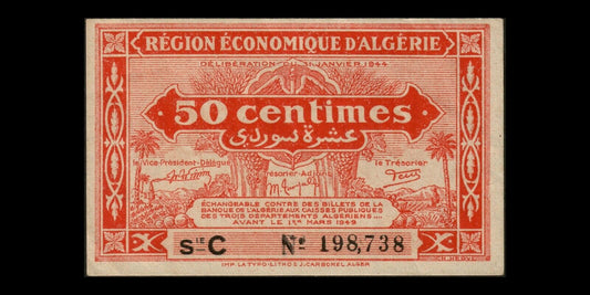 ALGÉRIE - ALGERIA - 50 Centimes Région Économique 1944 P.97a SUP+ / XF+