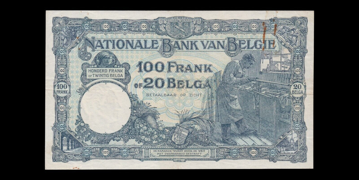 BELGIQUE - BELGIUM - 100 Francs / 20 Belgas 1930 P.102 TTB / VF