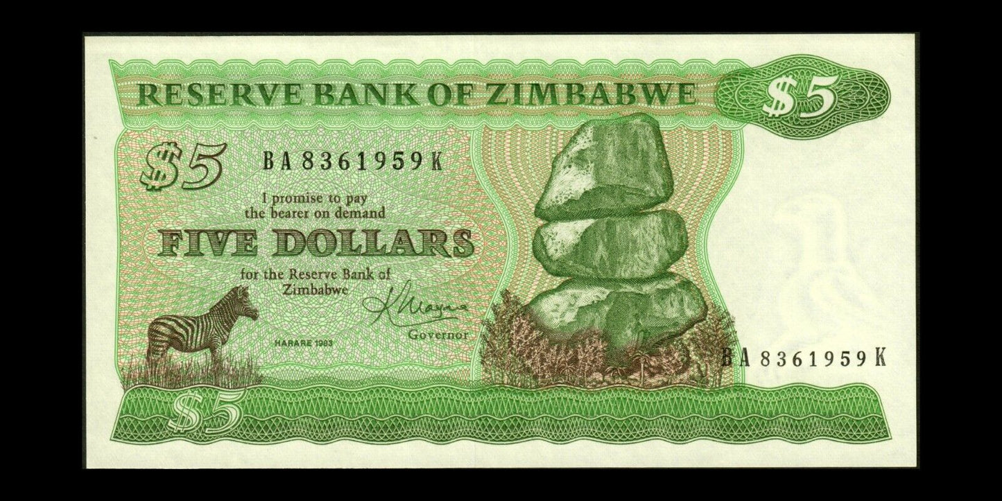 ZIMBABWE - 5 Dollars 1983 P.2c SPL / AU