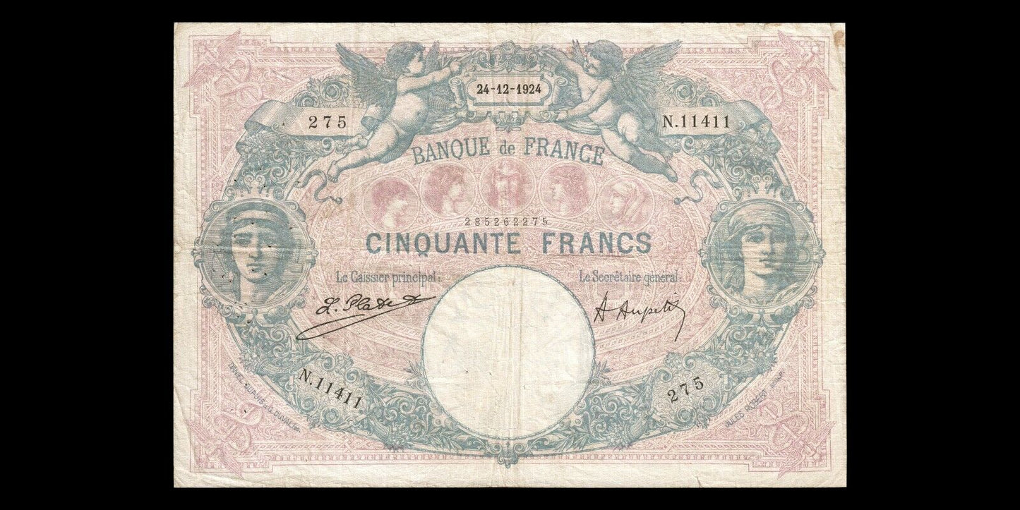 FRANCE - 50 Francs Bleu et Rose 1924 F.14.37, P.64g, Radar N.11411 TB / Fine