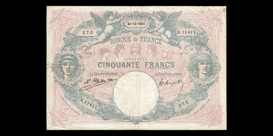 FRANCE - 50 Francs Bleu et Rose 1924 F.14.37, P.64g, Radar N.11411 TB / Fine