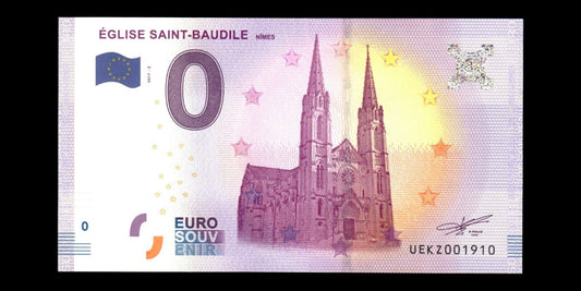 BILLET EURO SOUVENIR TOURISTIQUE 0€ 2017-2 ÉGLISE SAINT-BAUDILE NÎMES NEUF