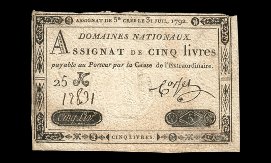 FRANCE - Assignat, 5 Livres 31 Juillet 1792 Ass.31a P.A61 Sign. Corsel  TB, Fine