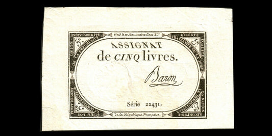 FRANCE - Assignat, 5 Livres 1793 Ass.46a, P.A76 Sign. Baron TTB / VF