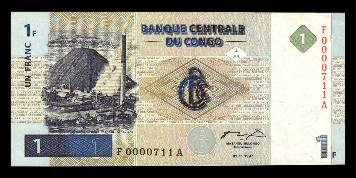 CONGO (Republic) - 1 Franc 1997 P.85a Low Number pr.NEUF / UNC-