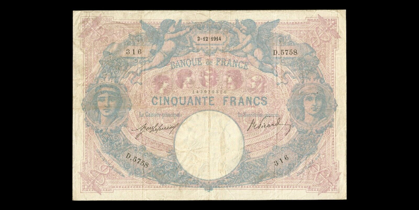 FRANCE - 50 Francs Bleu et Rose 1914 F.14.27, P.64e pr.TTB / VF-