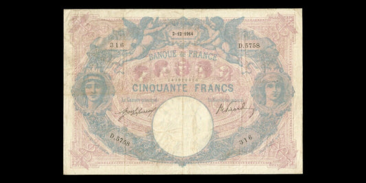 FRANCE - 50 Francs Bleu et Rose 1914 F.14.27, P.64e pr.TTB / VF-