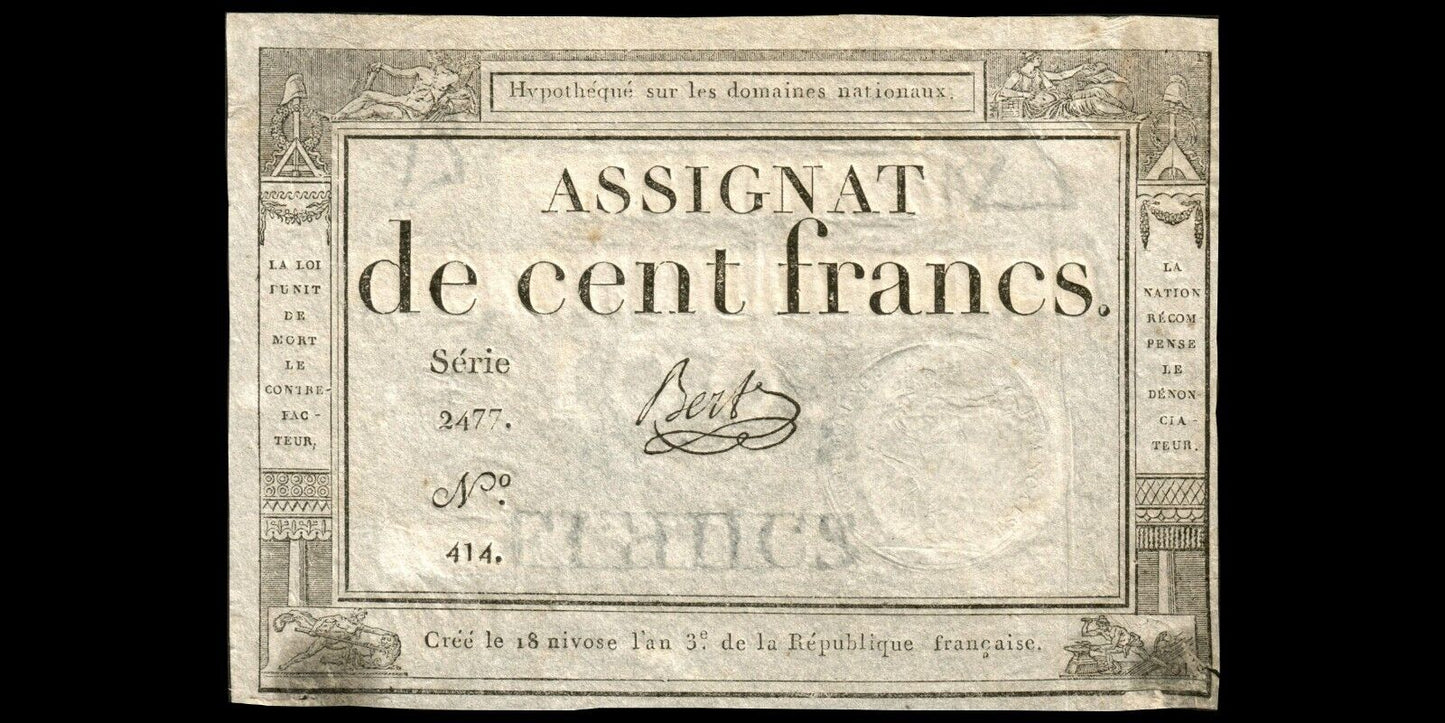 FRANCE - Assignat, 100 Francs 1795 Ass.48a, P.A78 Sign. Bert TTB+ / VF+