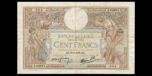 FRANCE - 100 Francs Merson 1939 F.25.43, P.86b TB / Fine