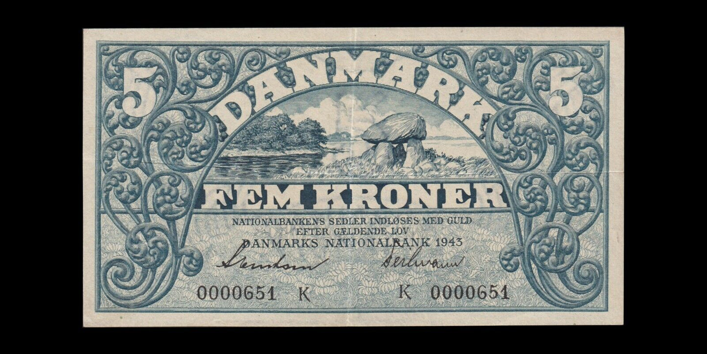 DANEMARK - DENMARK - 5 Kroner 1943 P.30k Sieg 102 pr.SUP / XF-