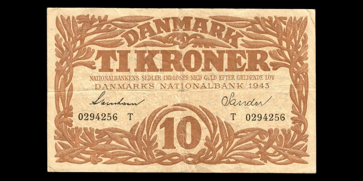 DANEMARK - DENMARK - 10 Kroner 1943 P.31n, Sieg 105  TB / Fine