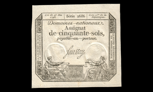 FRANCE - Assignat, 50 Sols 23 Mai 1793 Ass.42c, P.A70b Série 2686 pr.NEUF / UNC-