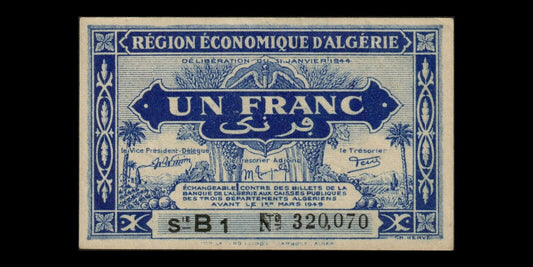 ALGÉRIE - ALGERIA - 1 Franc Région Économique 1944 P.98a SPL / AU