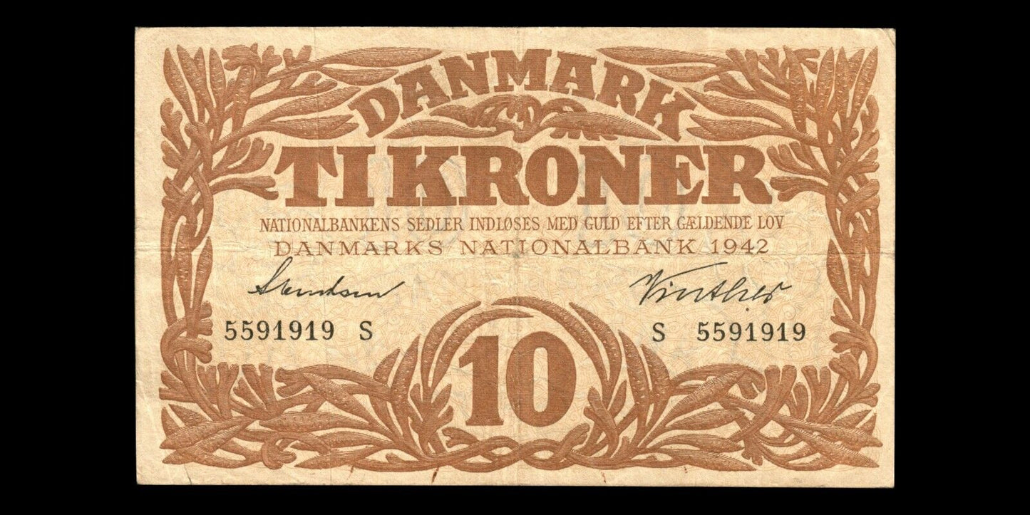 DANEMARK - DENMARK - 10 Kroner 1942 P.31l, Sieg 105 TB / Fine