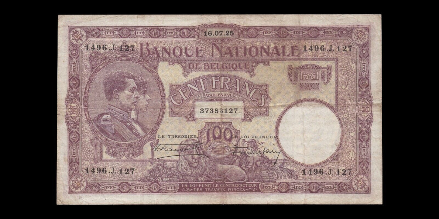 BELGIQUE - BELGIUM - 100 Francs 1925 P.95 TB+ / VF+