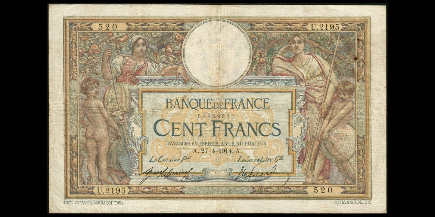 FRANCE - 100 Francs Merson 1914 F.23.06, P.71a TB / Fine