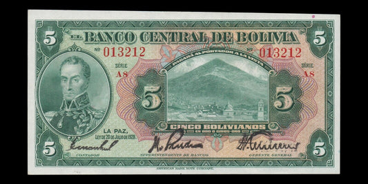 BOLIVIE - BOLIVIA - 5 Bolivianos 1928 P.120a SPL+ / AU+