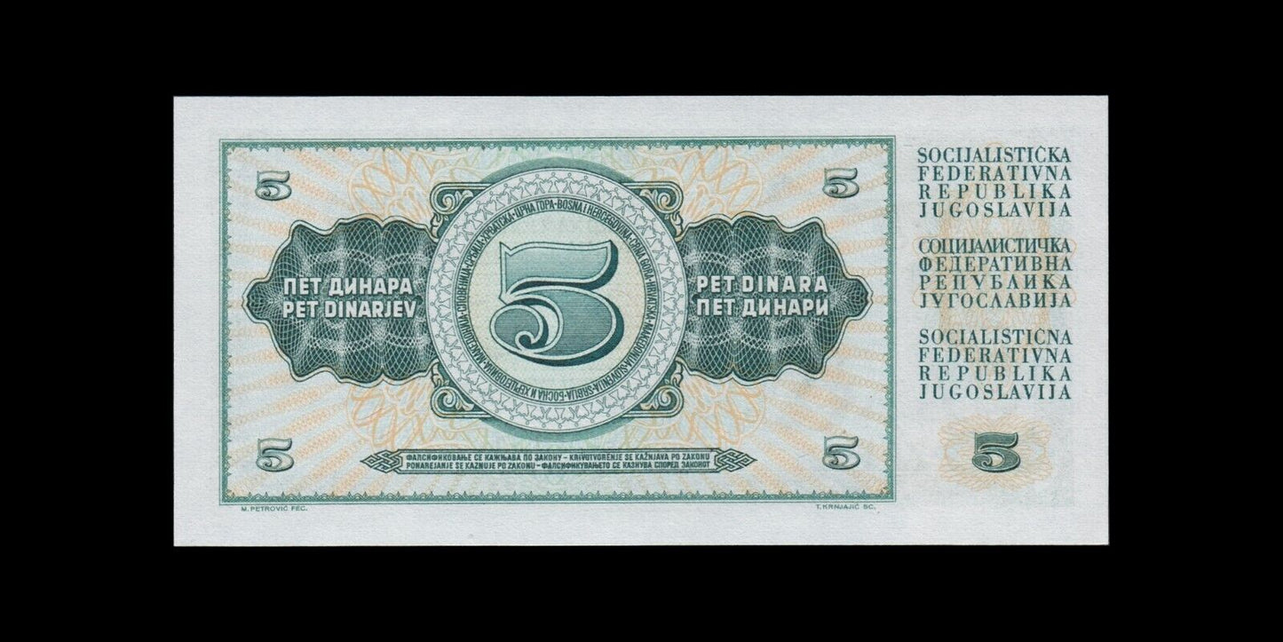 YOUGOSLAVIE - YUGOSLAVIA - 5 Dinara 1968 P.81a NEUF / UNC