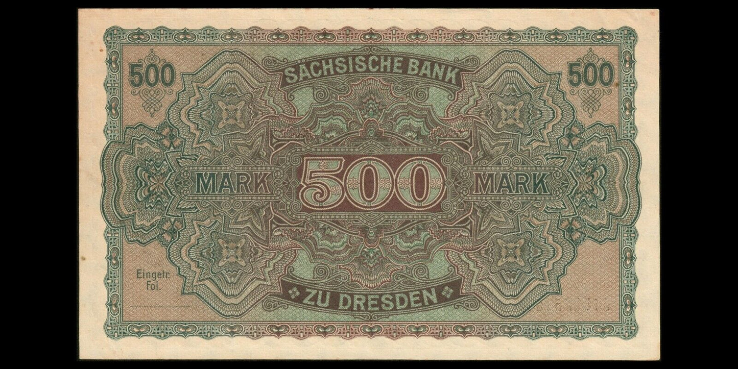 ALLEMAGNE - GERMANY, Sachsen, 500 Mark 1922 P.S954b SUP+ / XF+