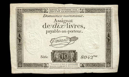 FRANCE - Assignat, 10 Livres 24 octobre 1792 Ass.36b, P.A66b Série 8042 TTB / VF