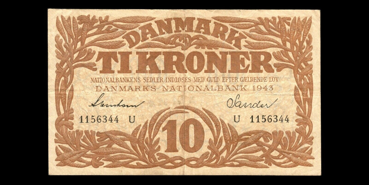 DANEMARK - DENMARK - 10 Kroner 1943 P.31o, Sieg 105 TB+ / F+