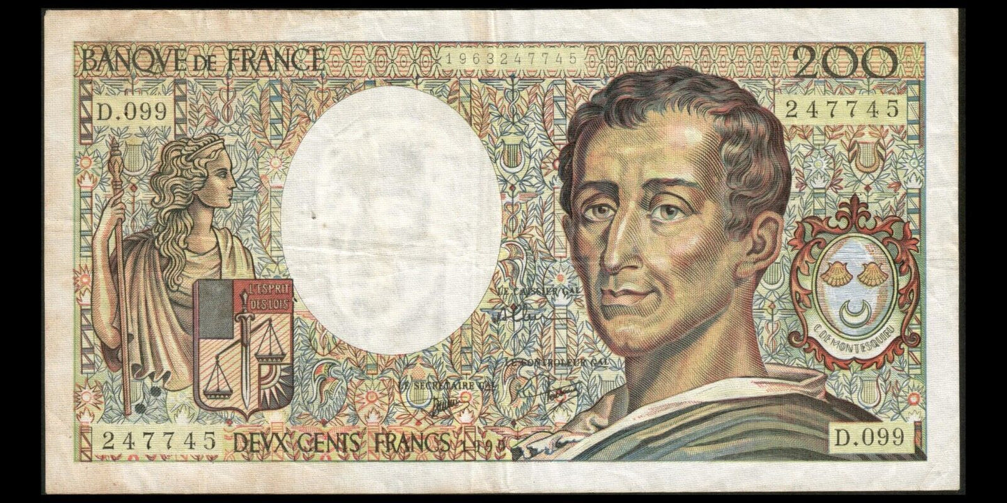 FRANCE - 200 Francs Montesquieu 1990 F.70.10b, P.155d TB+ / F+