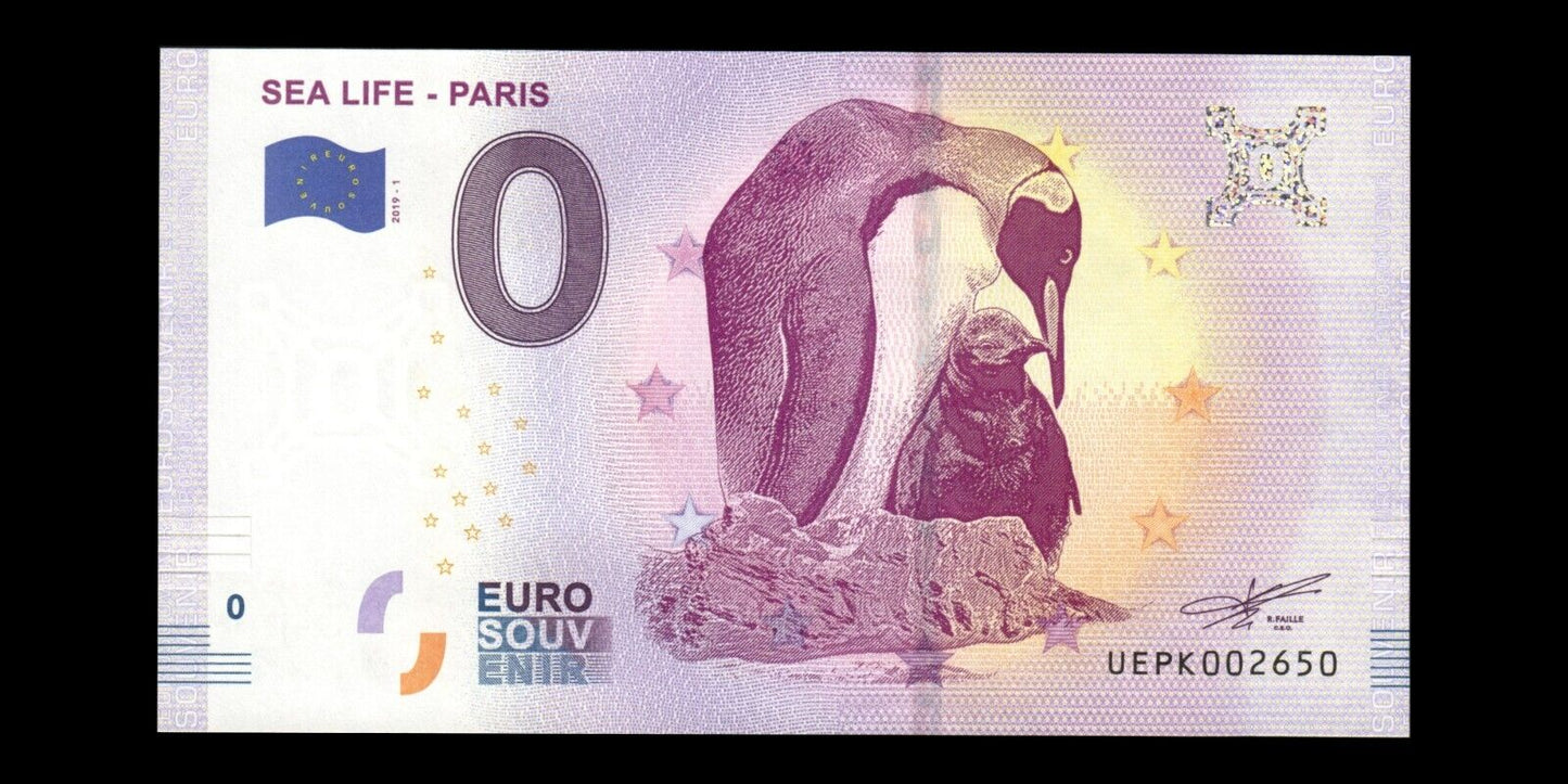 BILLET EURO SOUVENIR TOURISTIQUE 0€ 2019-1 SEA LIFE - PARIS NEUF / UNC