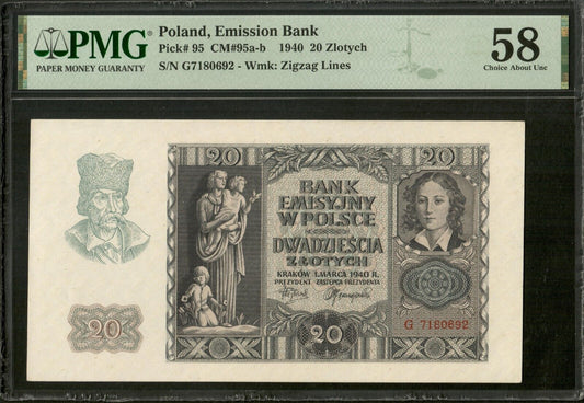 POLOGNE - POLAND - 20 Zlotych 1940 P.95 pr.NEUF / PMG Choice About Unc 58