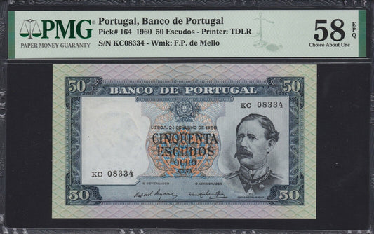 PORTUGAL - 50 Escudos 1960 P.164 PMG Choice AU 58 EPQ / pr.NEUF