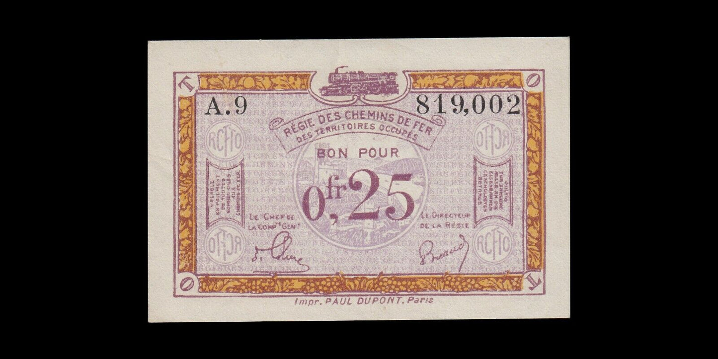 FRANCE - 25 Centimes (0,25 Francs) Régie des Chemins de Fer 1923 JP.135.03 XF+