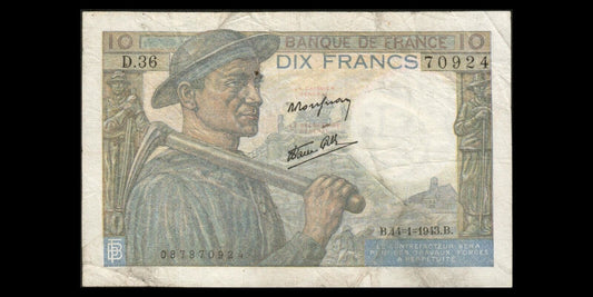 FRANCE - 10 Francs Mineur 1943 F.08.07, P.99b TB / Fine