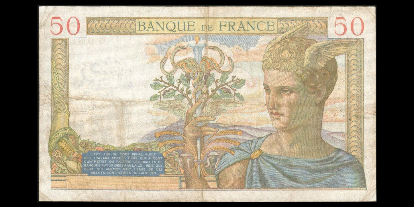 FRANCE - 50 Francs Cérès 1939 F.18.27, P.85b TB / Fine