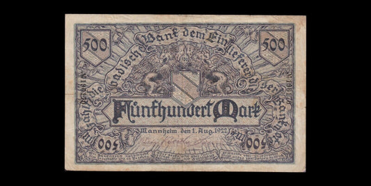 ALLEMAGNE - GERMANY - 500 Mark 1922 Mannheim TB+ / VF+