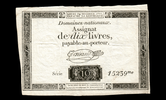 FRANCE - Assignat, 10 Livres 24 octobre 1792 Ass.36c, P.A66b Série 15239 TTB, VF