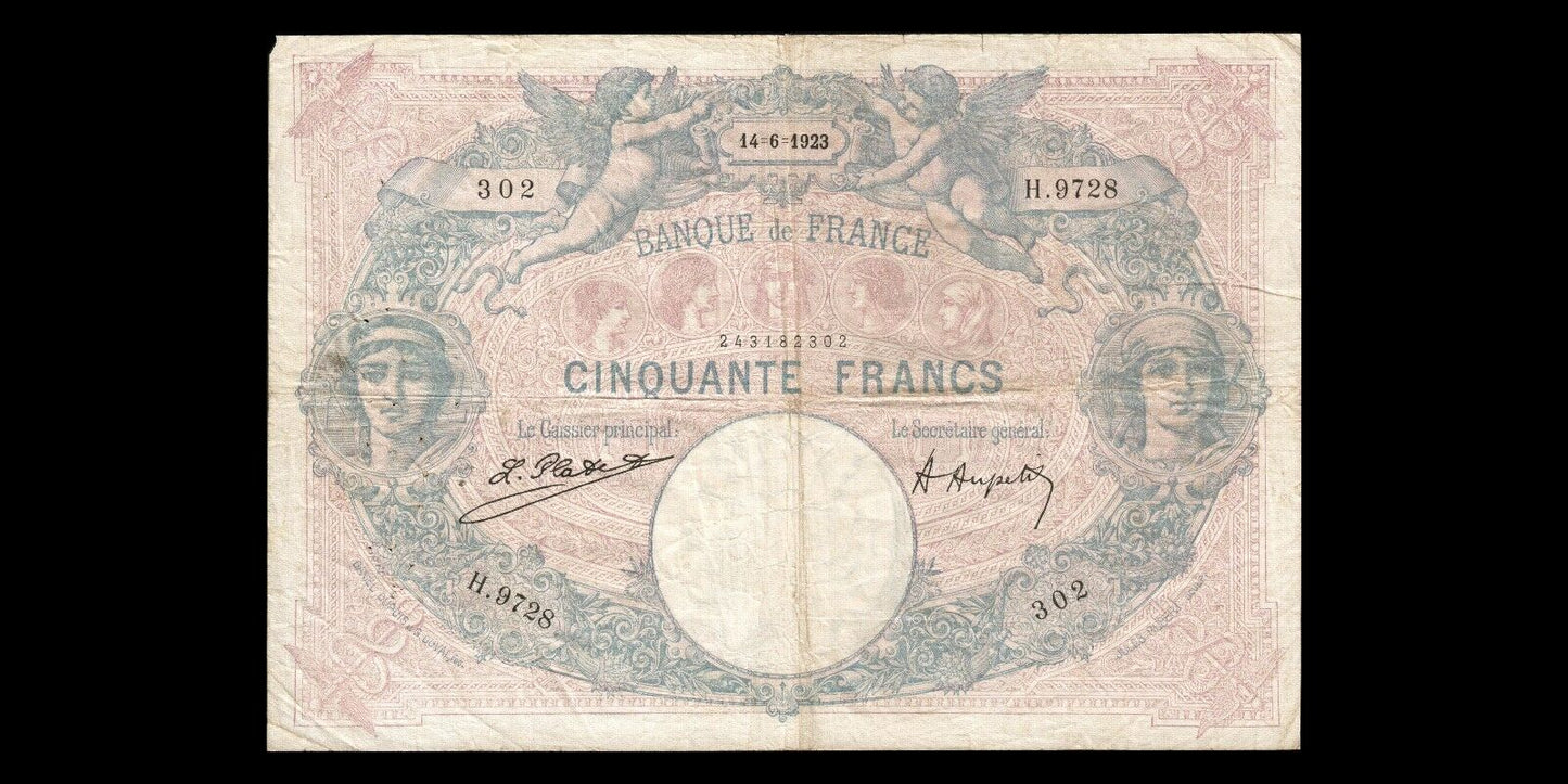 FRANCE - 50 Francs Bleu et Rose 1923 F.14.36, P.64g pr.TB / F-