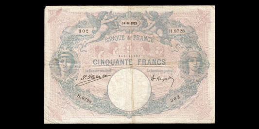 FRANCE - 50 Francs Bleu et Rose 1923 F.14.36, P.64g pr.TB / F-