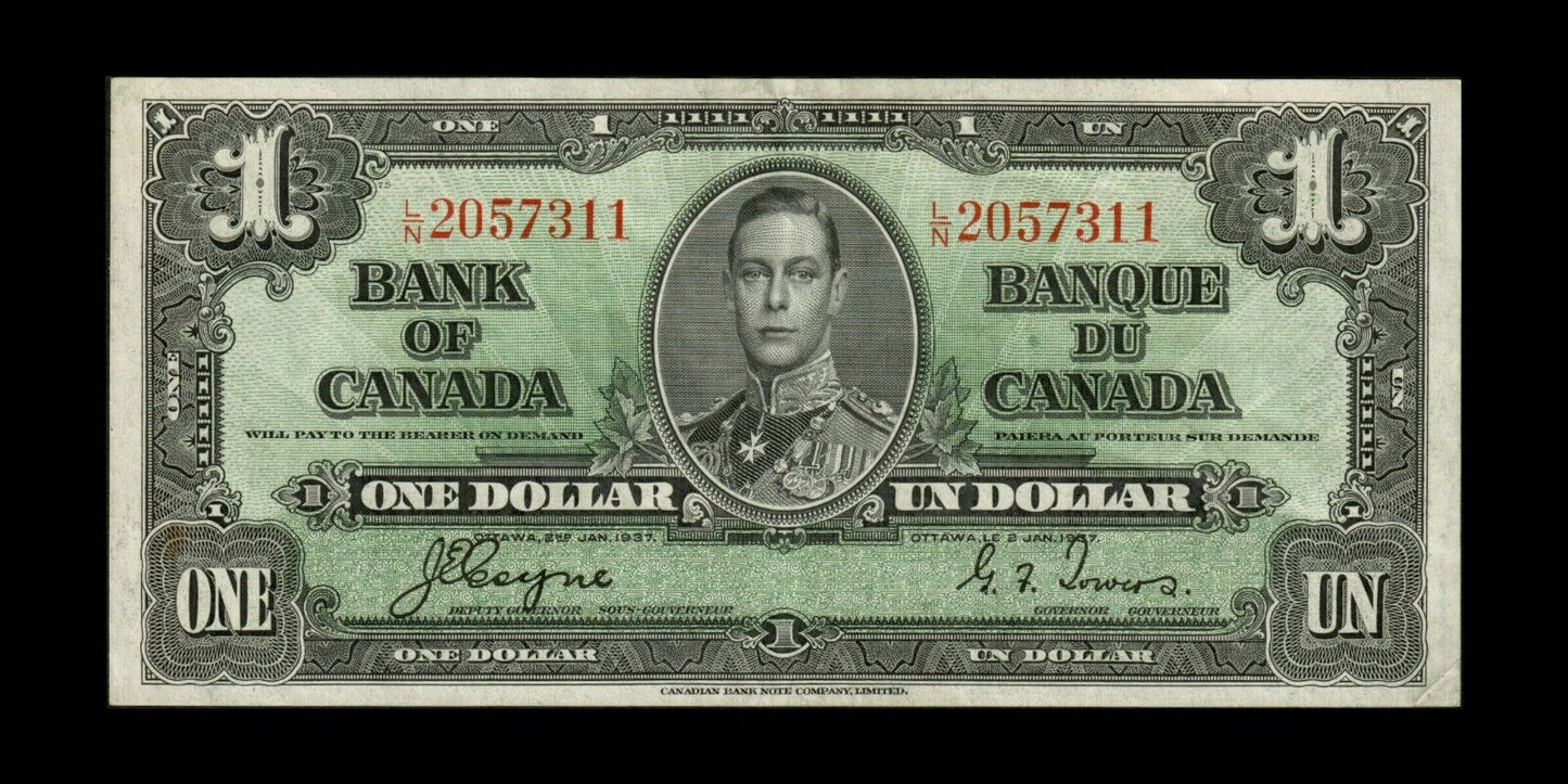 CANADA - 1 Dollar 1937 P.58e, BC-21d Coyne & Towers TTB+ / VF+